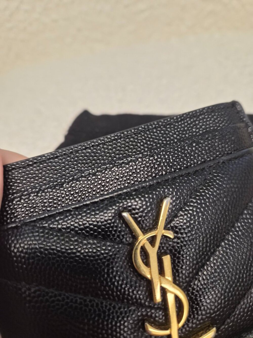 Saint Laurent Black Chevron-Quilted Leather Card Holder with Gold YSL Logo